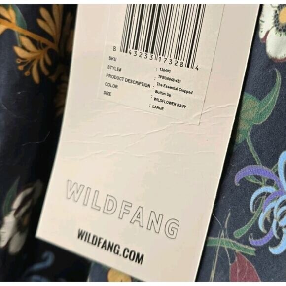 Wildfang Shirt Womens Large Floral Button Up Boxy Cropped Wildflower Navy - Picture 8 of 11